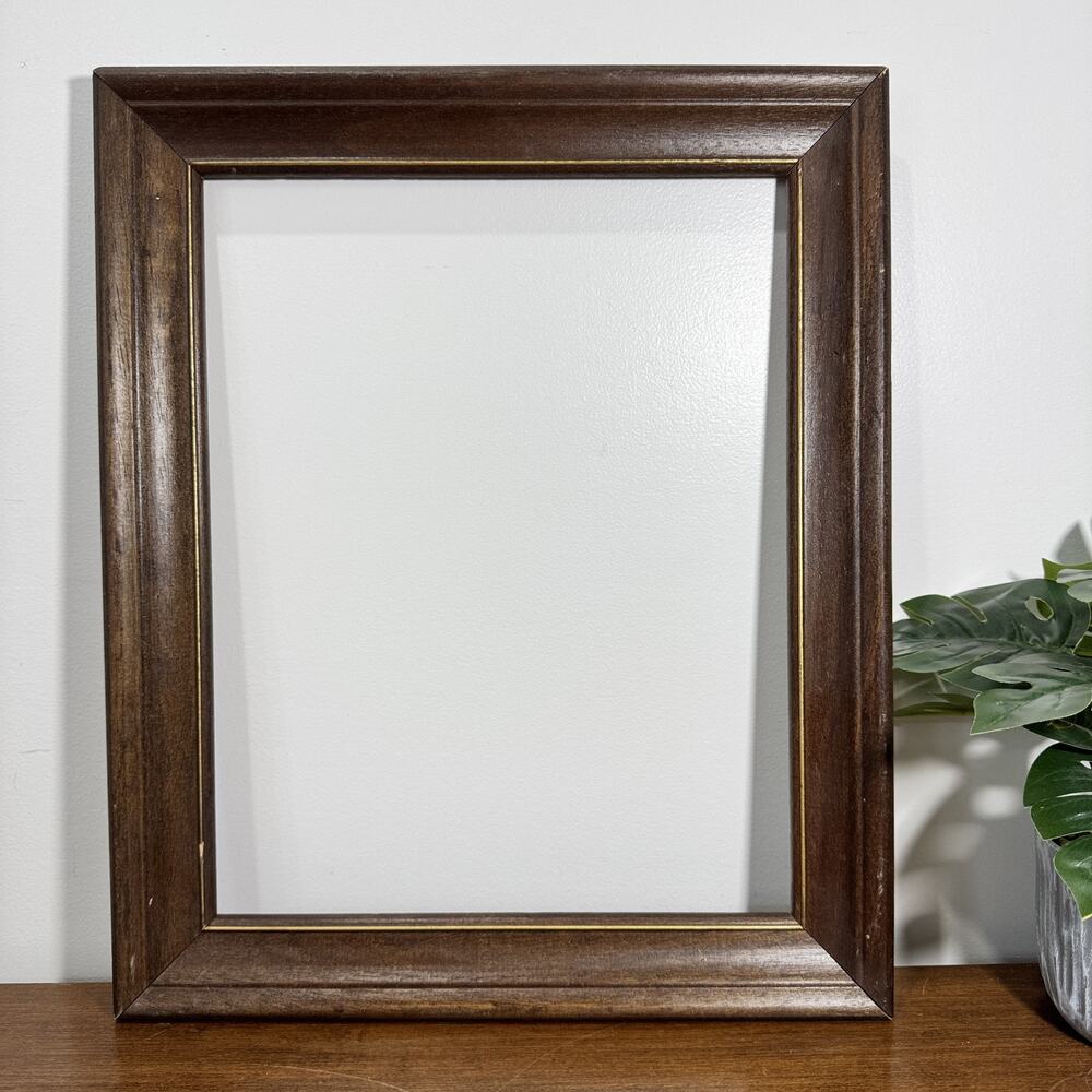 Large Dark Brown Wood Picture Frame Gold Accent Trim 11x14 Art Poster Display